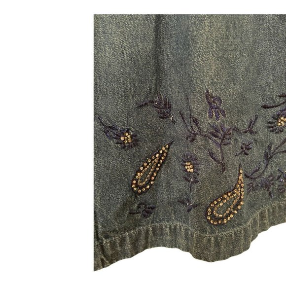 PTNY Blue 2 Piece Denim Jumper Dress Jacket Floral Applique SLEEVELESS LARGE - Picture 4 of 10